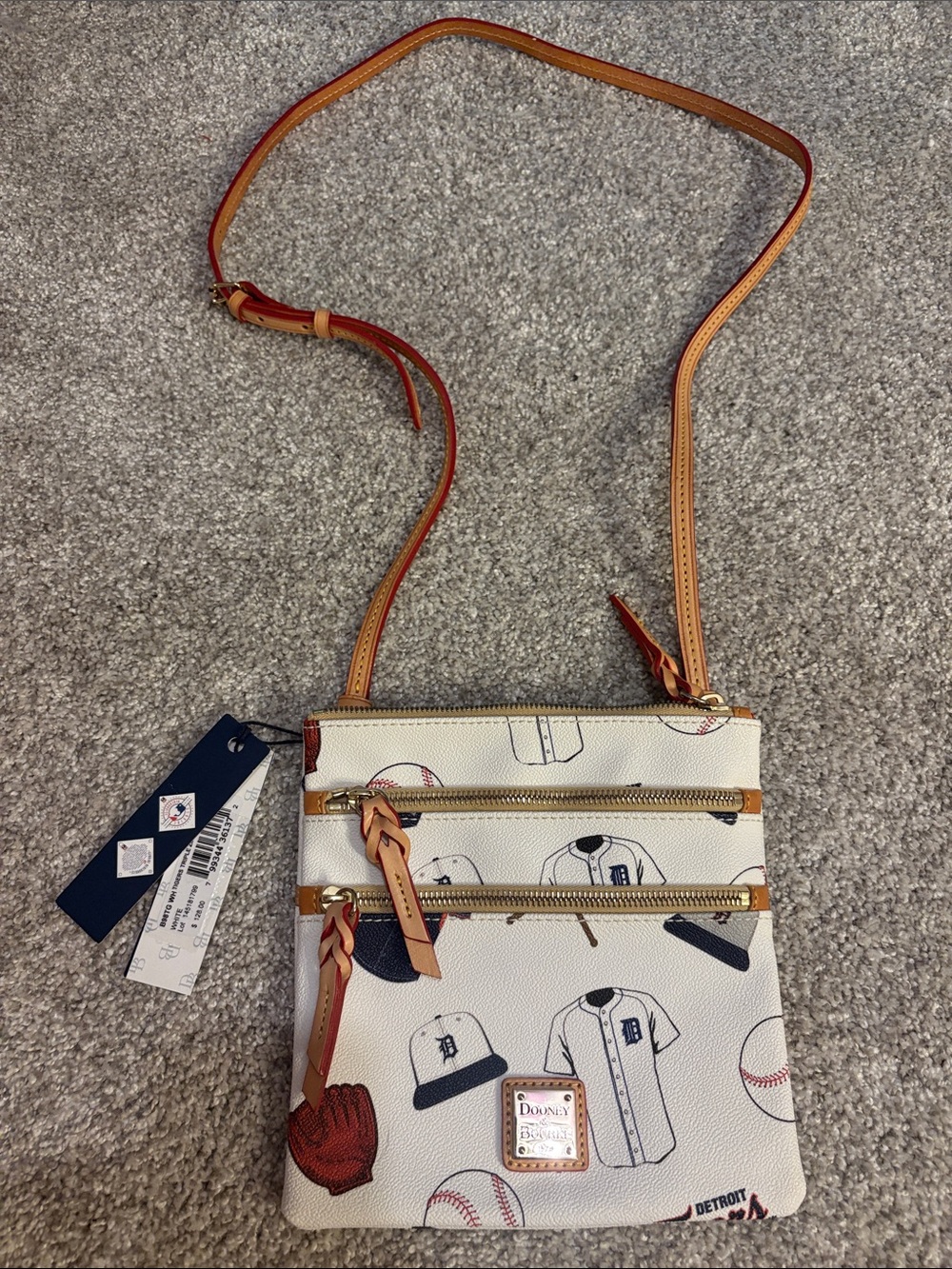 Dooney & Bourke White/Tan Detroit Tigers Print Crossbody